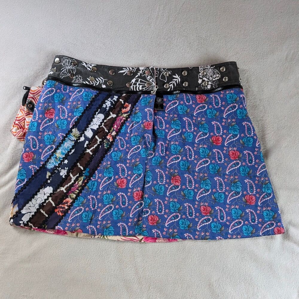 Zand Amsterdam Reversible Wrap Mini Skirt Women's One Size Paisley Floral - Picture 4 of 12